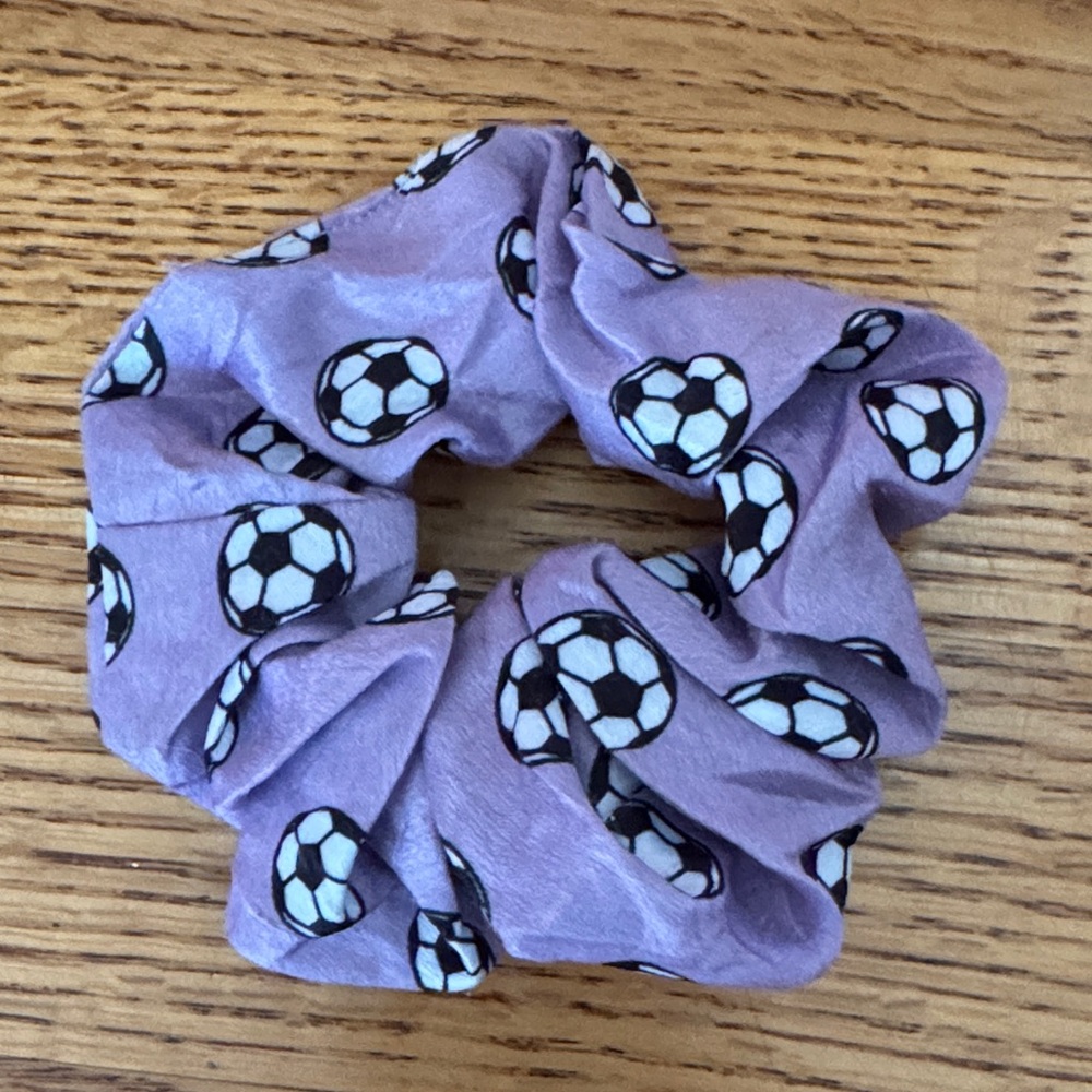 Purple Soccer Print Scrunchie